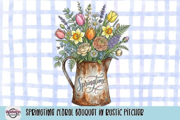 Download Springtime Floral Bouquet in Rustic Pitcher - Springtime Collection